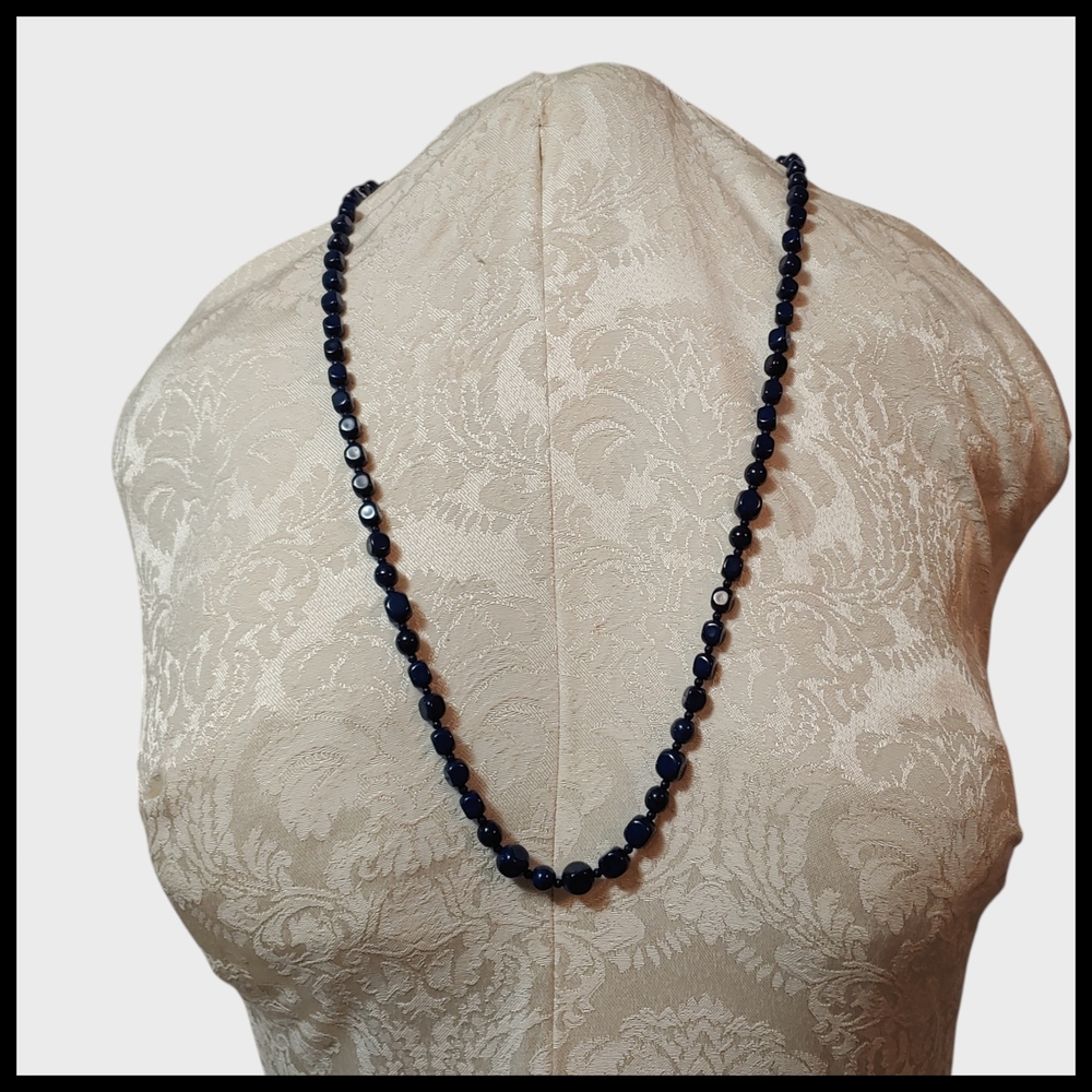 Classic Navy Beaded Long Necklace - Vintage
